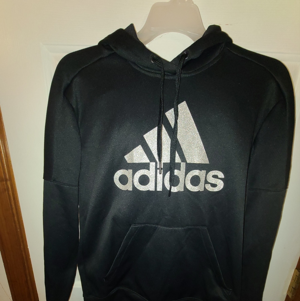 Pre owned Adidas Climawarm Women Shine Logo Hoodie Dark Black Silver Size Small